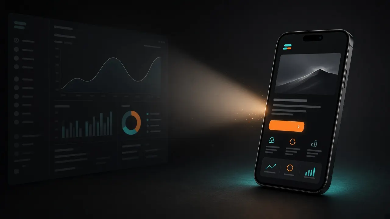 Capa do artigo: Dashboard de anúncios e mockup de landing page conectados por luz suave